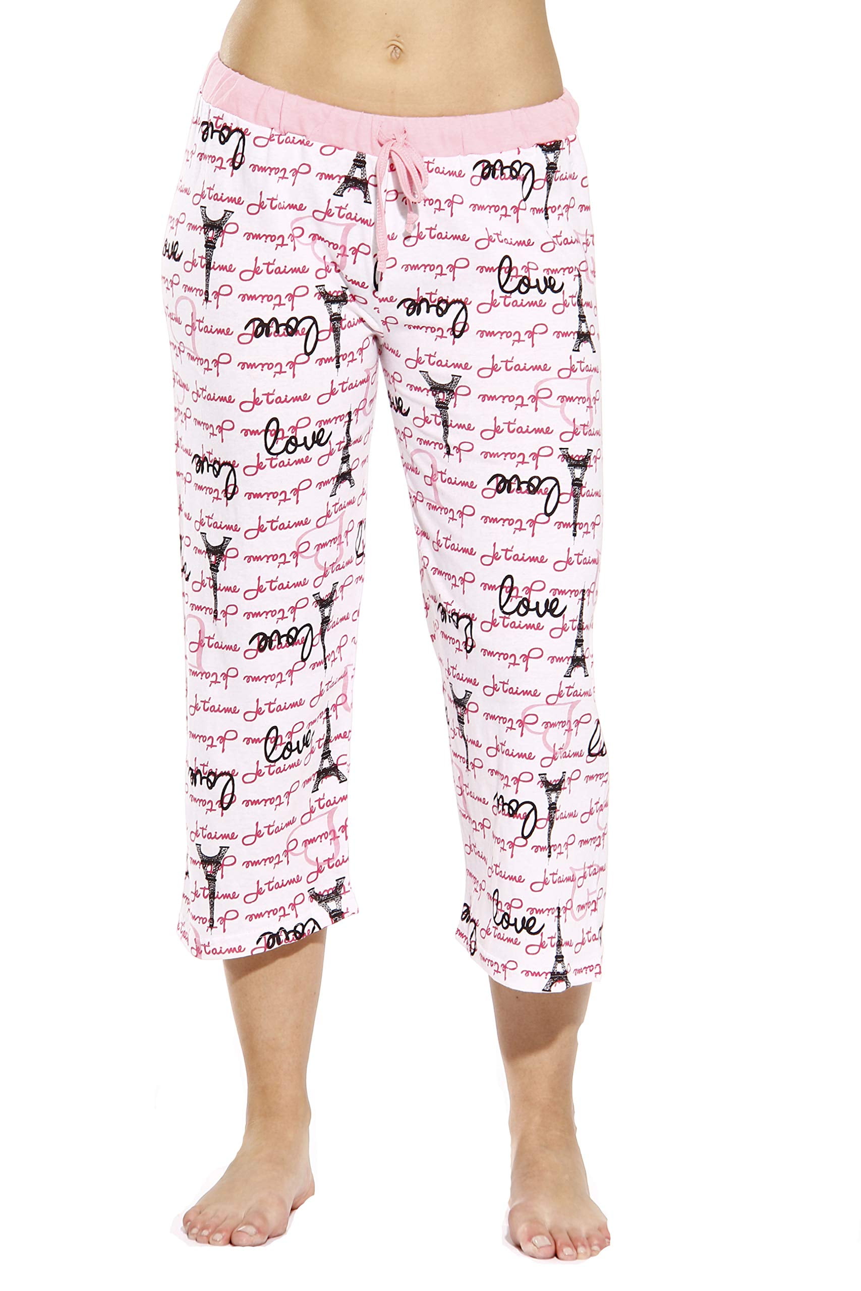 Just Love 100% Cotton Women's Capri Pajama Pants Sleepwear - Comfortable  and Stylish (Love Paris - White, Medium) 