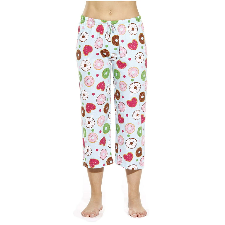 Just Love 100% Cotton Women's Capri Pajama Pants Sleepwear - Comfortable  and Stylish (Luv Donuts - Blue, Small)