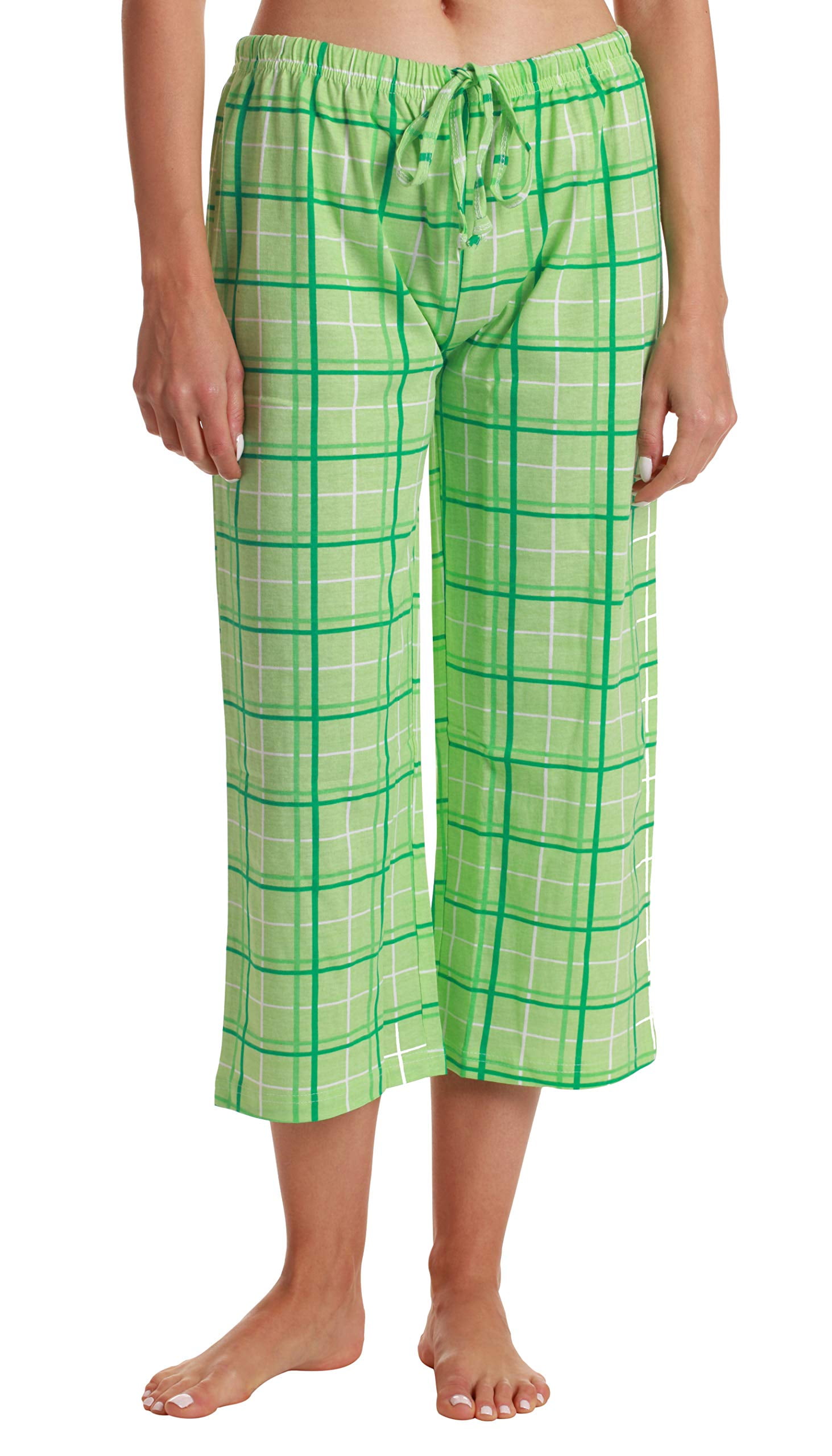 Just Love 100% Cotton Women's Capri Pajama Pants Sleepwear - Comfortable  and Stylish (Mint Plaid, Medium) 