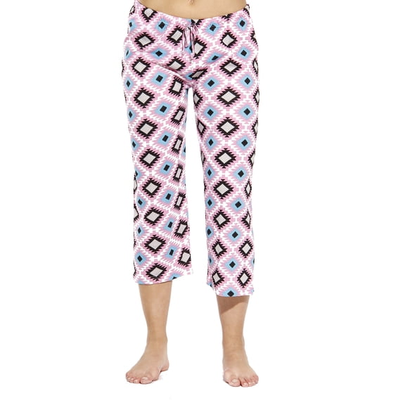 Just Love 100% Cotton Women's Capri Pajama Pants Sleepwear - Comfortable and Stylish (Navajo Diamond - Pink, Large)