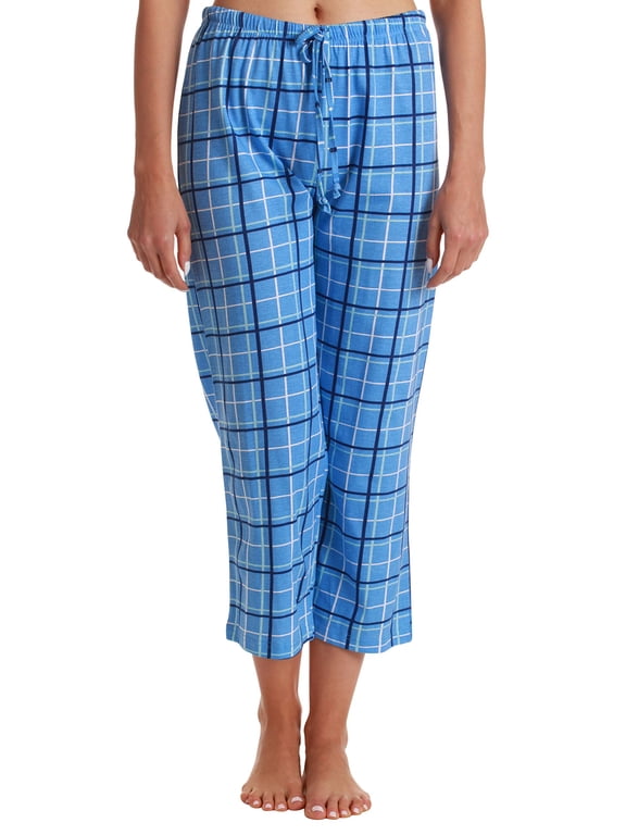 100% Cotton Women's Capri Pajama Pants Sleepwear - Comfortable and Stylish. (Navy Plaid, Small)