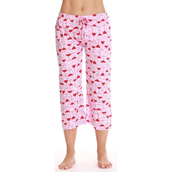 Just Love 100% Cotton Women's Capri Pajama Pants Sleepwear - Comfortable and Stylish (Pink - Time to Wine Down, Small)
