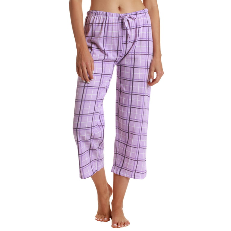 Just Love 100% Cotton Women's Capri Pajama Pants Sleepwear - Comfortable  and Stylish (Purple Plaid, Medium) 