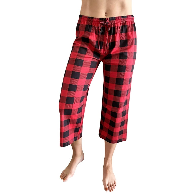 Just Love 100% Cotton Women's Capri Pajama Pants Sleepwear - Comfortable  and Stylish (Red Buffalo Plaid, Small)