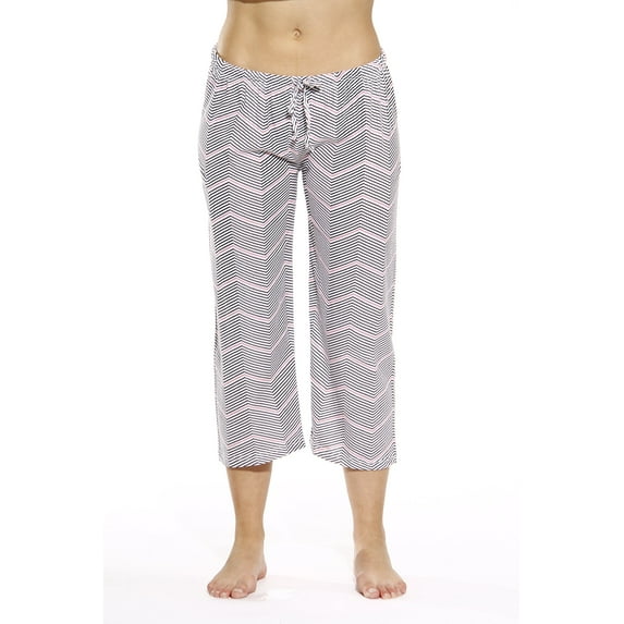 Just Love 100% Cotton Women's Capri Pajama Pants Sleepwear - Comfortable and Stylish (Sleek Chevron - Black / Pink, Small)