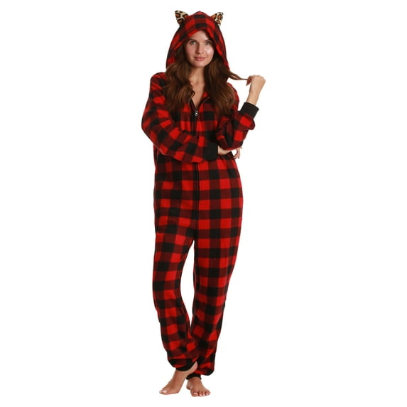 Just Love Adult Bodysuit with Animal Prints / Pajamas (Buffalo Plaid, Medium)