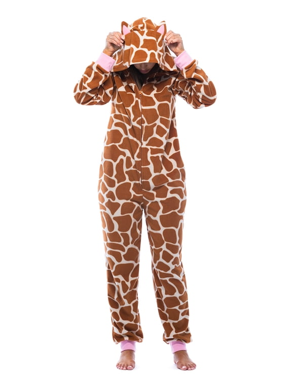 Adult Bodysuit with Animal Prints / Pajamas (Giraffe, Small)