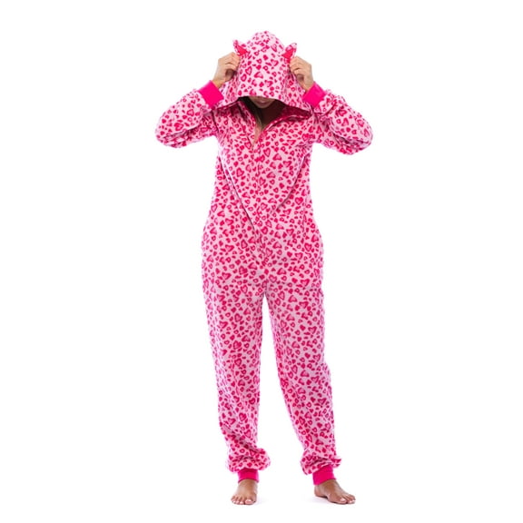 Just Love Adult Bodysuit with Animal Prints / Pajamas (Pink Leopard, X-Small)