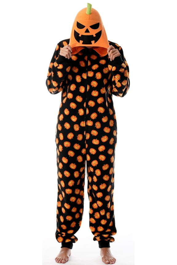 Adult Onesie Pumpkin Halloween Pajamas - Jack-O-Lantern (Large)