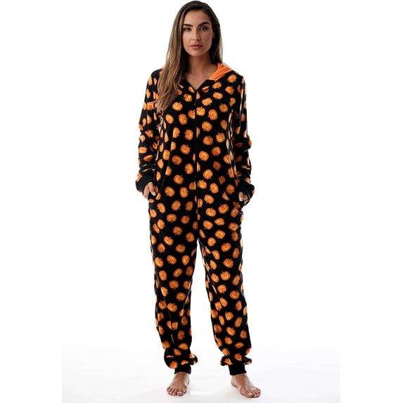 Just Love Adult Onesie Pumpkin Halloween Pajamas - Jack-O-Lantern (Small)