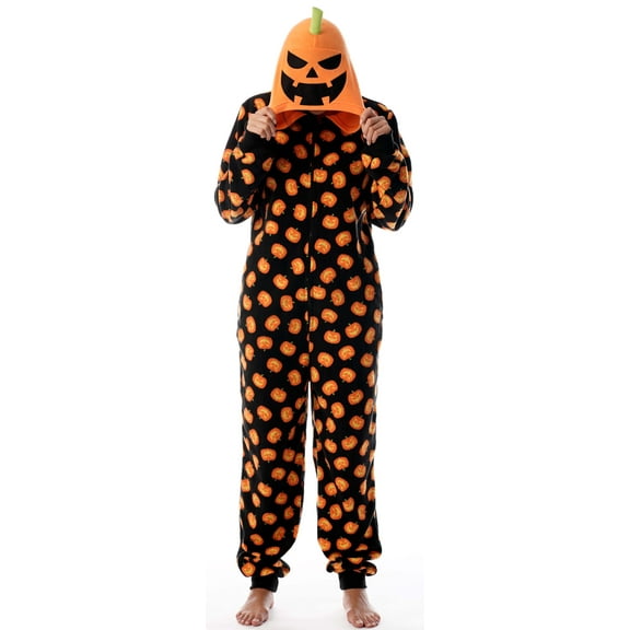 Just Love Adult Onesie Pumpkin Halloween Pajamas - Jack-O-Lantern
