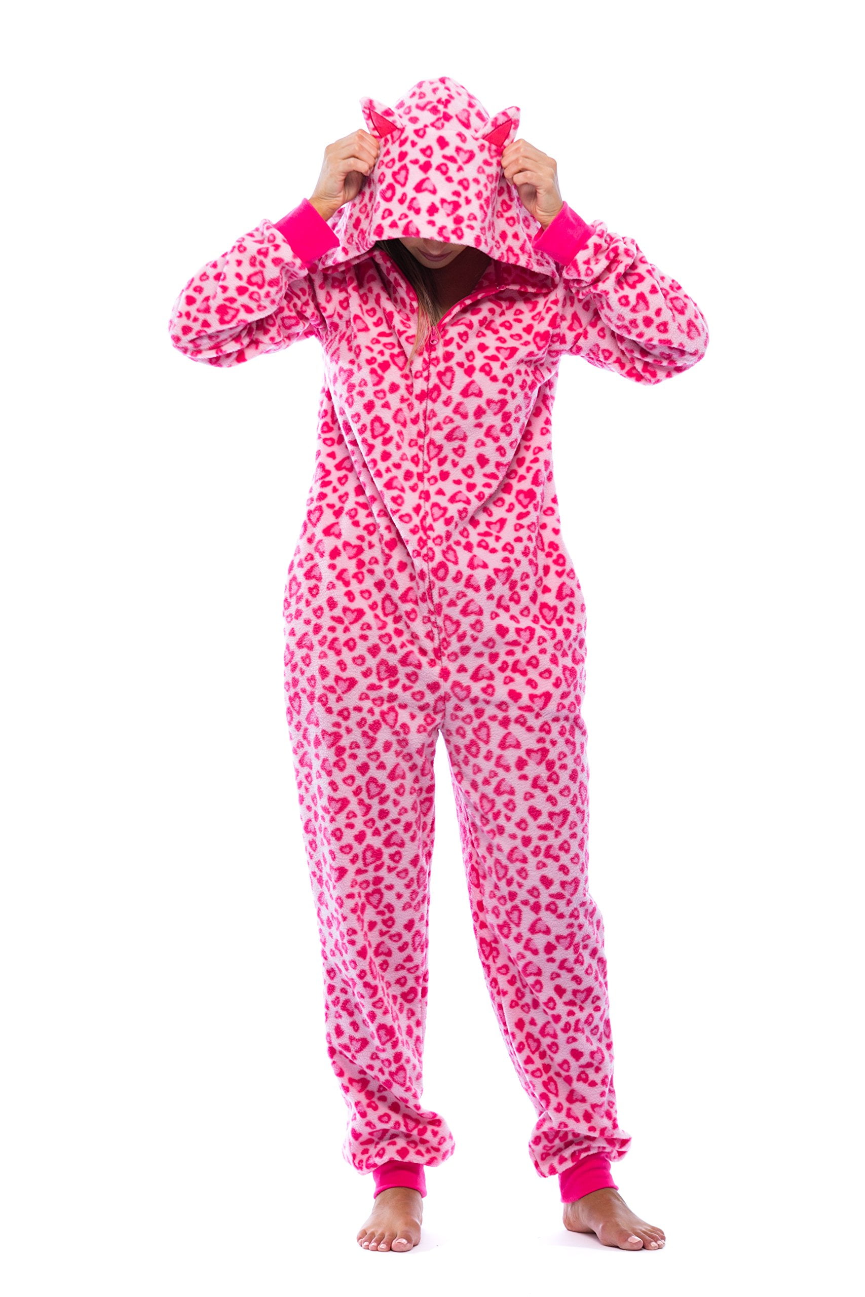 Just Love Adult Onesie with Animal Prints / Pajamas (Pink Leopard, Small)