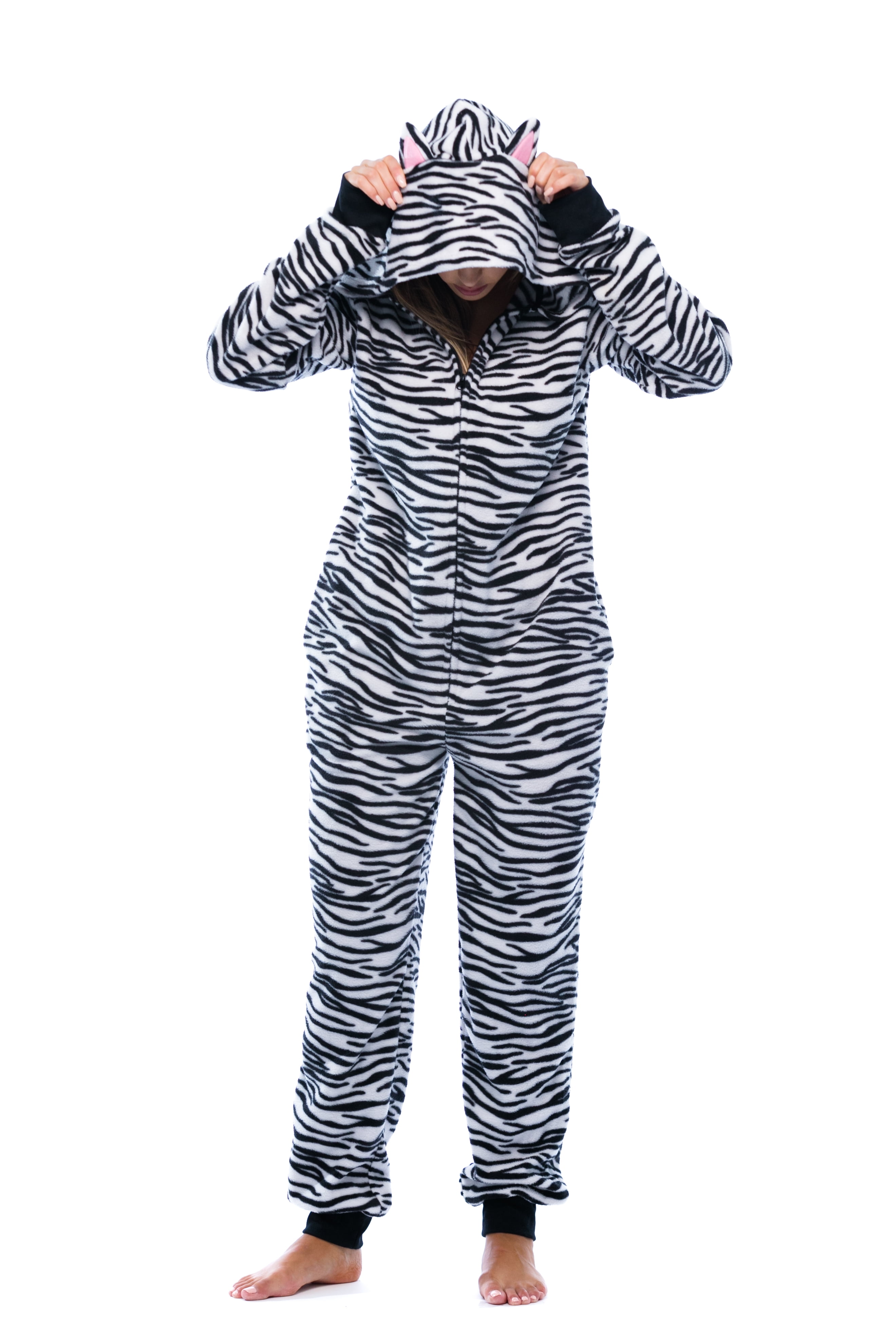 Just Love Adult Onesie with Animal Prints / Pajamas (White Tiger, Large)