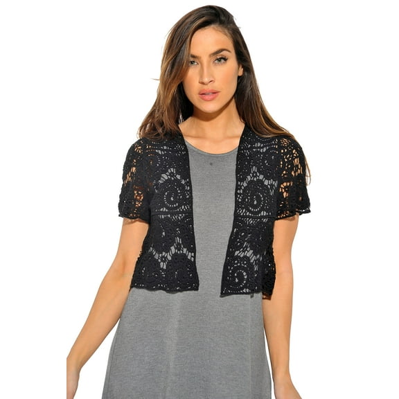 Just Love Bolero Shrug / Women Cardigan (Black Paisley Crochet, Small)