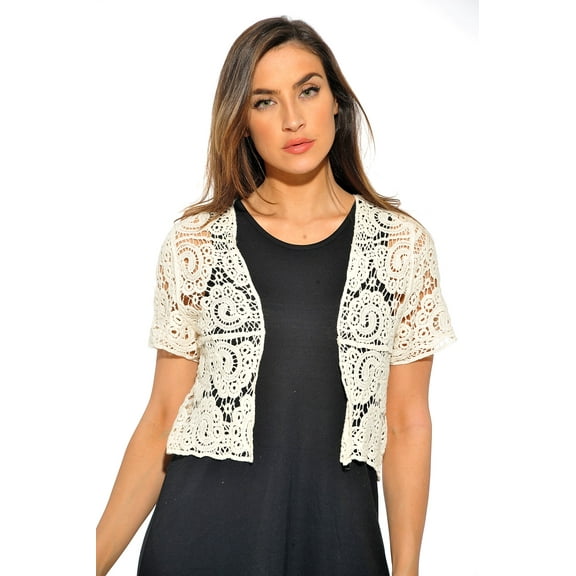 Just Love Bolero Shrug / Women Cardigan (Natural Paisley Crochet, Small)