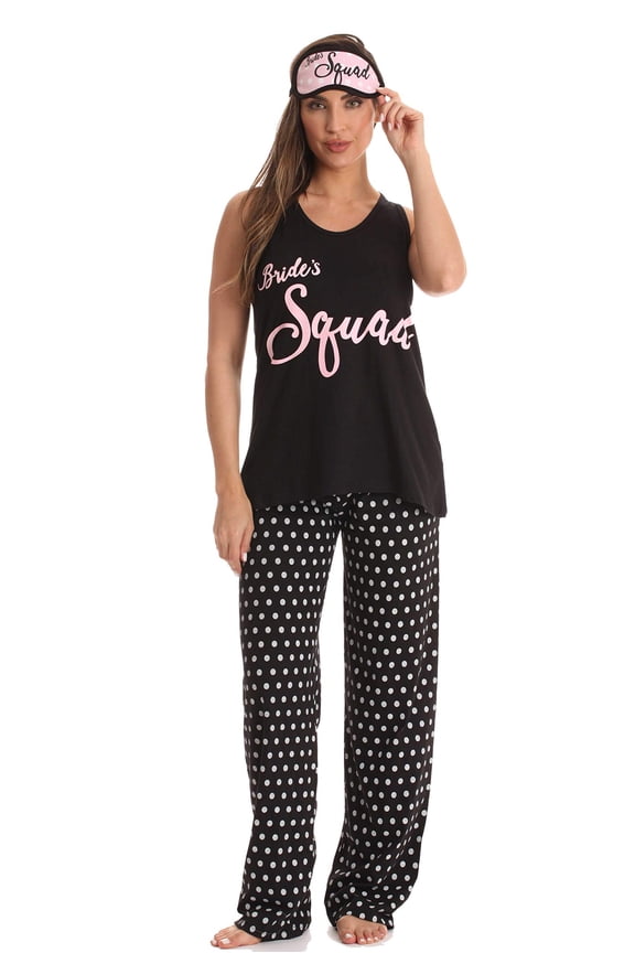 Bridal Party Pants Set with Sleep Mask 6784-259-M (Black - Bride's Squad, Medium)