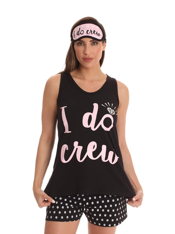 Bridal Party Shorts Set with Sleep Mask 6785-264-M (Black - Bride's I Do Crew, 3X)