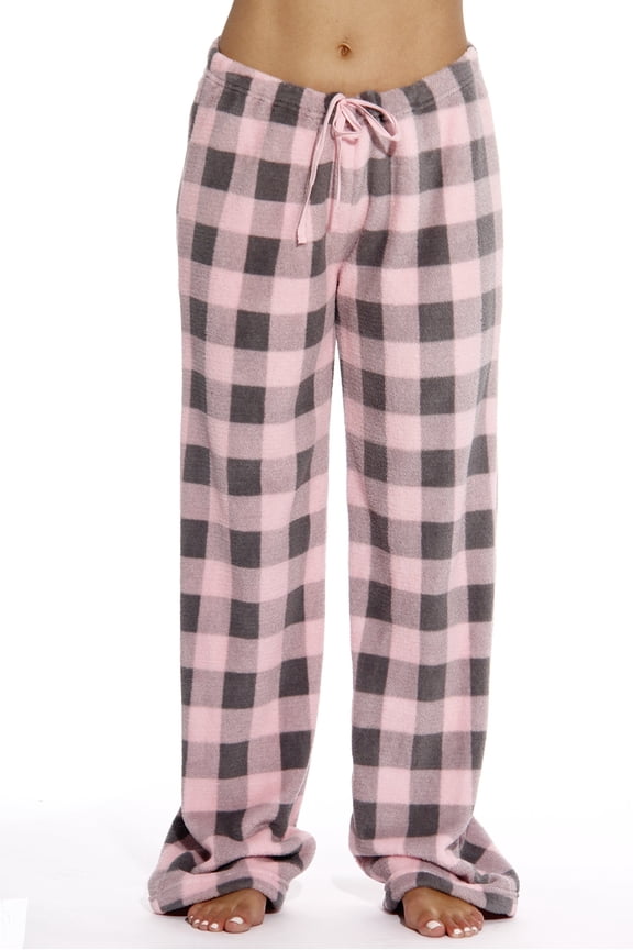 Buffalo Plaid Plush Pajama Pant (Buffalo Plaid Pink / Charcoal, Large)