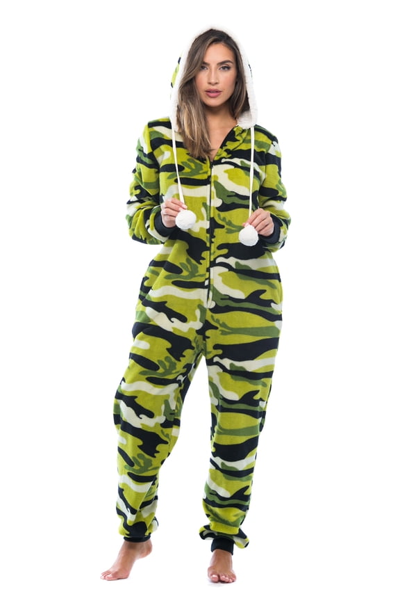 Christmas Print Pom Pom Adult Bodysuit (Camo Print, Medium)