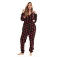 thumbnail image 1 of Just Love Christmas Print Pom Pom Adult Bodysuit (Hearts - Red Black, Medium), 1 of 4