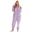 thumbnail image 1 of Just Love Christmas Print Pom Pom Adult Bodysuit (Plaid - Purple, Small), 1 of 4