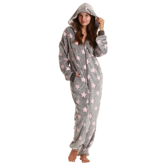 Just Love Christmas Print Pom Pom Adult Bodysuit (Star - Grey, X-Small)