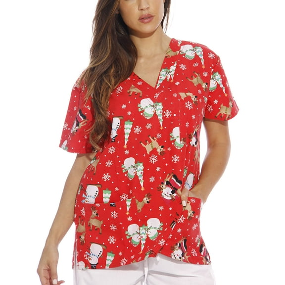 Just Love Women's V-Neck Printed Scrub Top