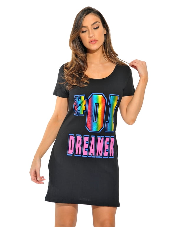 Comfortable Sleep Dress Shirt for Women - Ideal for Sleeping and Lounging in Dorms (Black - #1 Dreamer, 2X)