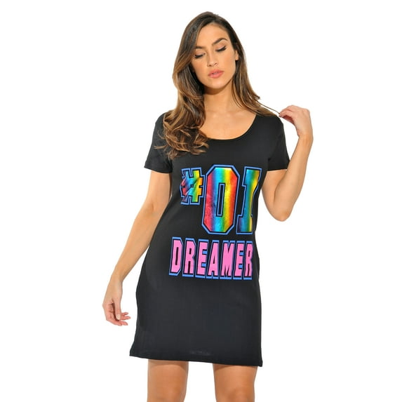 Just Love Comfortable Sleep Dress Shirt for Women - Ideal for Sleeping and Lounging in Dorms (Black - #1 Dreamer, Small)