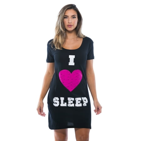 Just Love Comfortable Sleep Dress Shirt for Women - Ideal for Sleeping and Lounging in Dorms (Black - I Heart Sleep, X-Large)