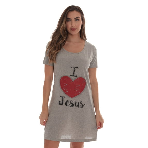 Just Love Comfortable Sleep Dress Shirt for Women - Ideal for Sleeping and Lounging in Dorms (Grey - I Love Jesus, Medium)