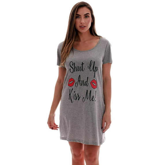 Just Love Comfortable Sleep Dress Shirt for Women - Ideal for Sleeping and Lounging in Dorms (Grey - Kiss Me, Medium)