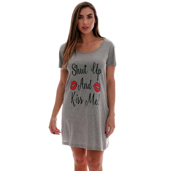 Just Love Comfortable Sleep Dress Shirt for Women - Ideal for Sleeping and Lounging in Dorms (Grey - Kiss Me, Small)