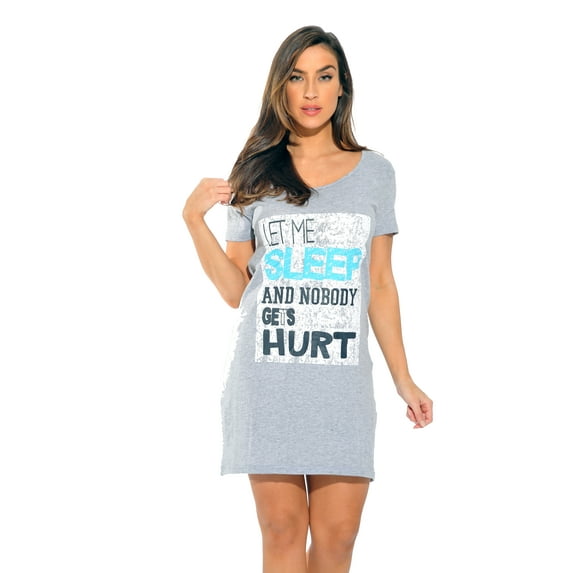 Just Love Comfortable Sleep Dress Shirt for Women - Ideal for Sleeping and Lounging in Dorms (Grey - Let Me Sleep, Large)