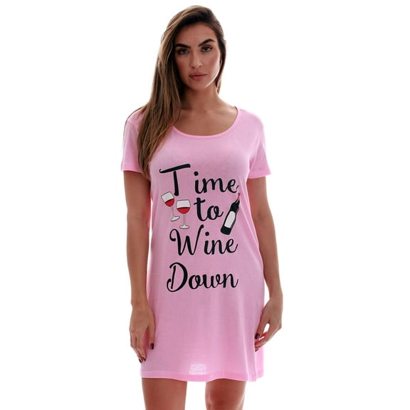 Just Love Comfortable Sleep Dress Shirt for Women - Ideal for Sleeping and Lounging in Dorms (Pink - Time to Wine Down, 3X)