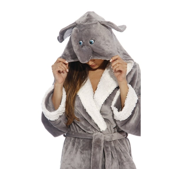 Just Love Critter Robe Sherpa Trim Velour Robes for Women (Elephant (Velour), X-Large)