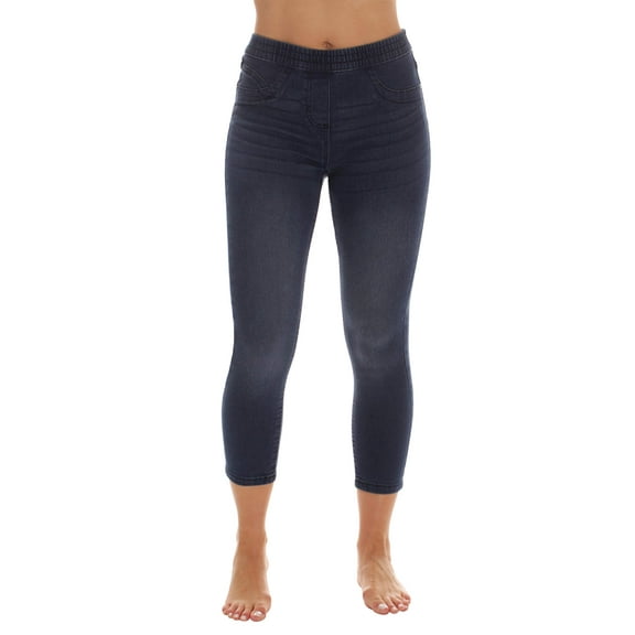 Just Love Denim Wash Capri Jeggings for Women 6855-BLK-3X (Dark Denim Capri, Medium)