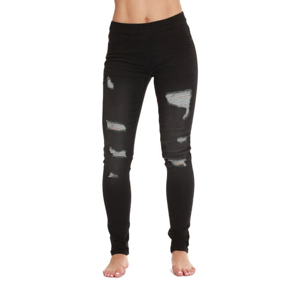 Just Love Denim Wash Ripped Jeggings for Women (Black Ripped Denim, Small)