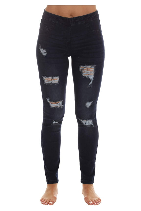 Denim Wash Ripped Jeggings for Women (Dark Ripped Denim, 3X)