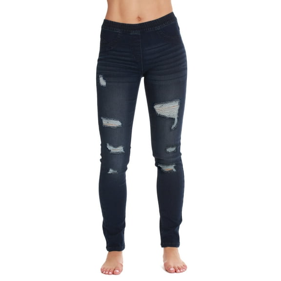 Just Love Denim Wash Ripped Jeggings for Women (Dark Ripped Denim, Large)