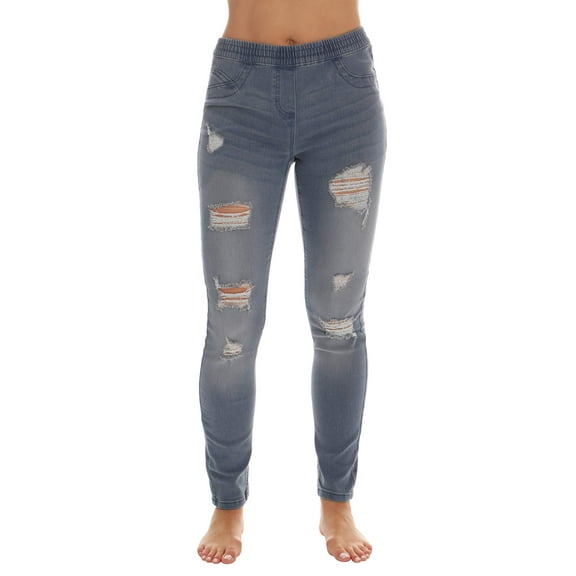 Just Love Denim Wash Ripped Jeggings for Women (Light Ripped Denim, Large)