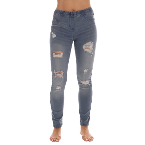 Just Love Women’s Ripped Denim Jeggings – Stretch Pull-On Jean Leggings, Skinny Fit Jegging Pants (Light Ripped Denim, Small)