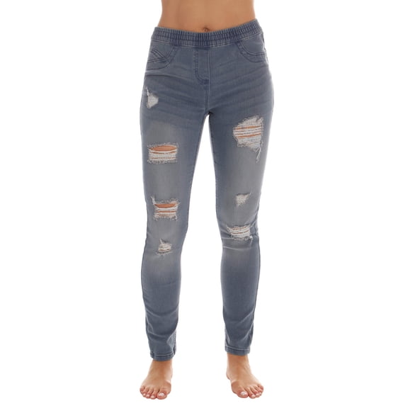 Just Love Women’s Ripped Denim Jeggings – Stretch Pull-On Jean Leggings, Skinny Fit Jegging Pants (Light Ripped Denim, Small)