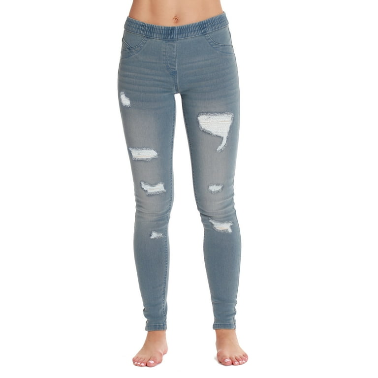 Just Love Denim Wash Ripped Jeggings for Women (Light Ripped Denim,  X-Large) 