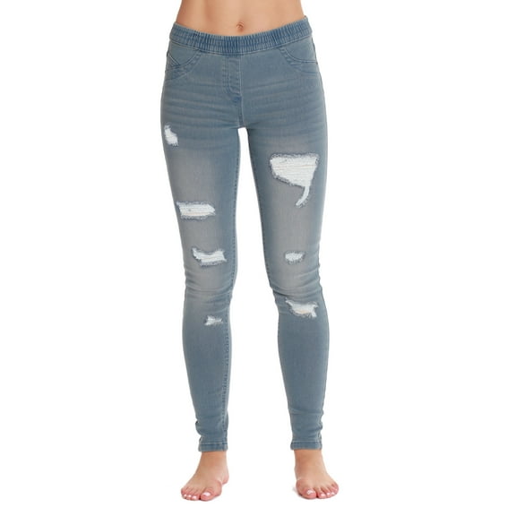 Just Love Denim Wash Ripped Jeggings for Women (Light Ripped Denim, X-Large)