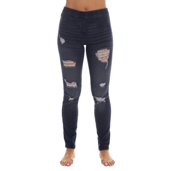 Just Love Women’s Ripped Denim Jeggings – Stretch Pull-On Jean Leggings, Skinny Fit Jegging Pants (Medium Ripped Denim, Small)