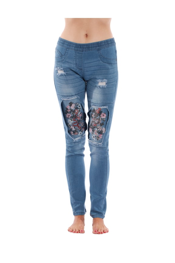 Denim Wash Ripped Jeggings for Women