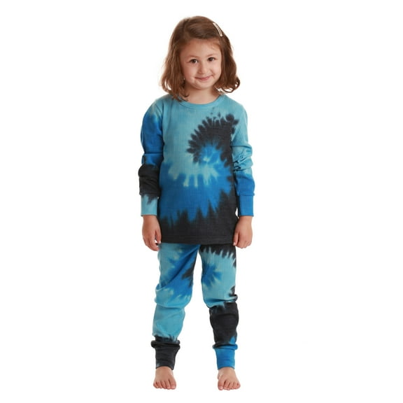 Just Love Family Thermal Set  Trendy Tie Dye Coordinated Sleepwear for Everyone (Tie Dye Blue Swirl - Kids, Kids 5-6)