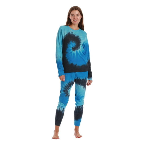 Just Love Family Thermal Set Trendy Tie Dye Coordinated Sleepwear for Everyone (Tie Dye Blue Swirl - Women, Womens Small)