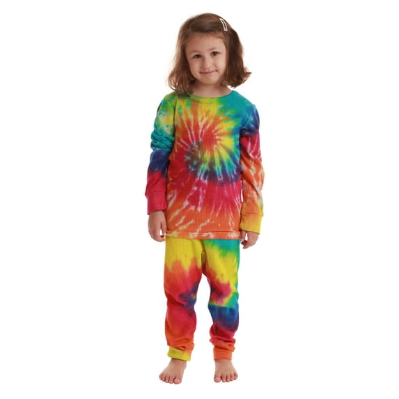 Just Love Family Thermal Set Trendy Tie Dye Coordinated Sleepwear for Everyone (Tie Dye Bold Bright - Kids, Kids 8)